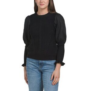 NANCY YANG Black Cable Puff Sleeve Sweater